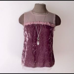 Loft Crushed Velvet & Tulle Lavender Sleeveless Top S